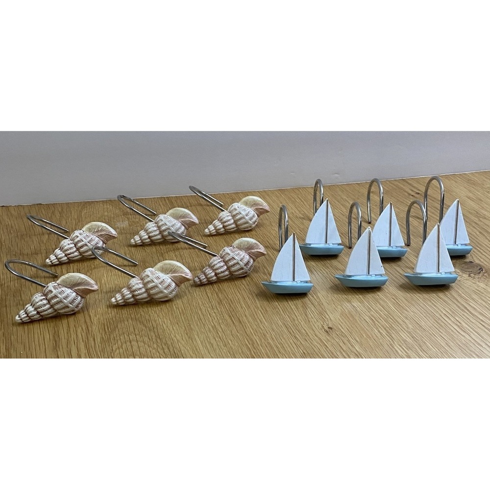 Sail Boat Sea Shells 12 count Shower Curtain Hooks Nautical Sea‎ Ocean Decor
